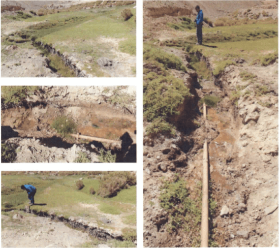 Fotografía zanja y cañeria de agua en Quebrada Acerrillos (imagen del informe)