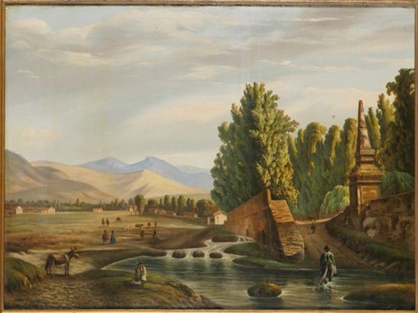Vista de los Tajamares del Mapocho, Giovatto Molinelli (1855) Archivo Visual de Santiago