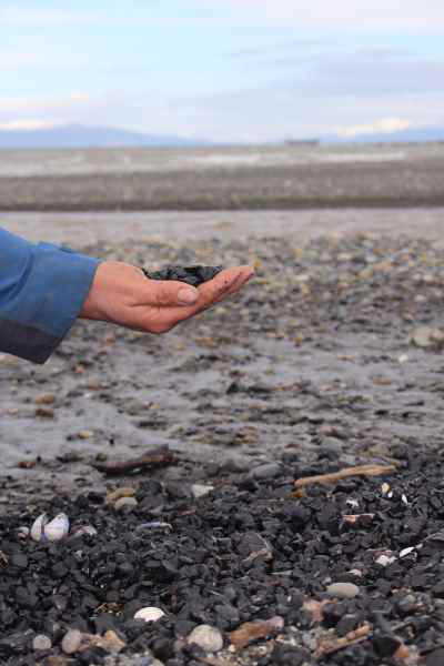 Carbón en playa Isla Riesco