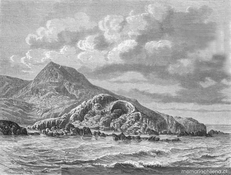 Rapa Nui vista desde el mar, 1861. Memoria Chilena