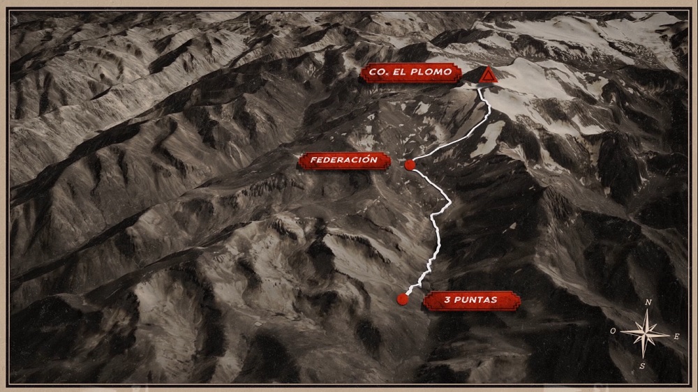 Mapa sector cerro El Plomo. Imagen obtenida del video de Bigmountainbike project
