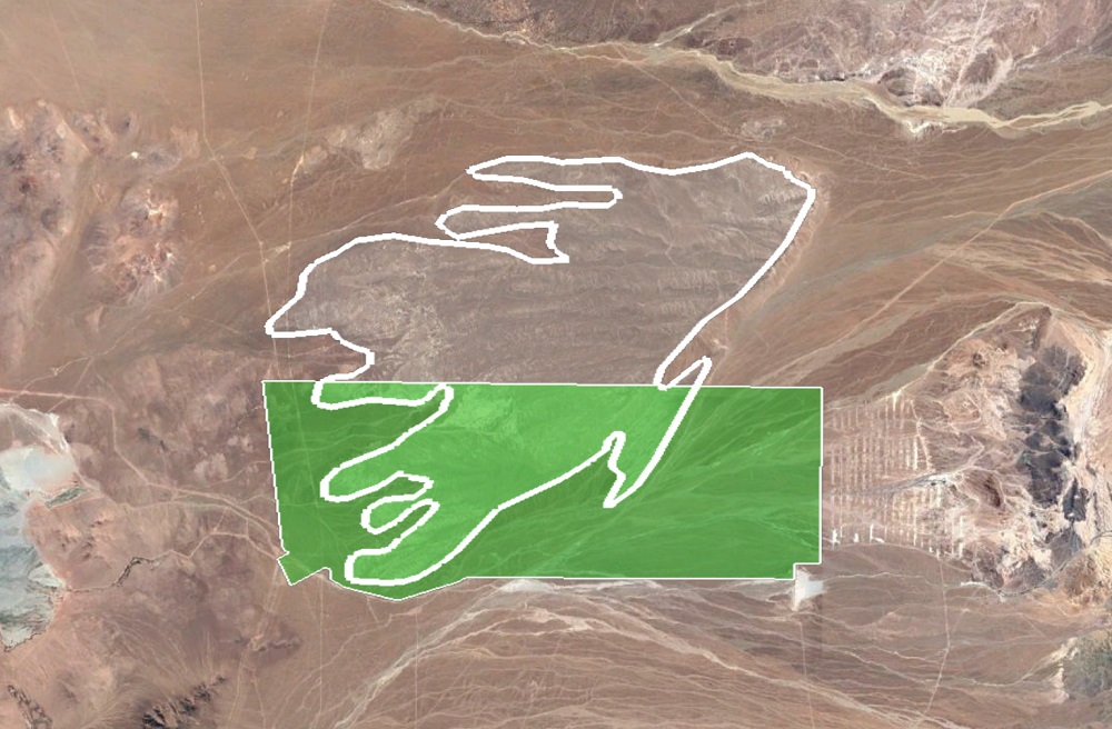 Colonia de golondrinas de mar (línea blanca) y área disponible para concesión (en verde) ©ROC