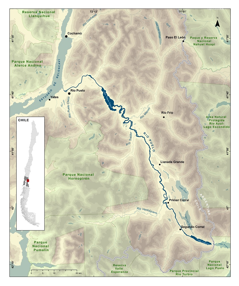 Mapa de la reserva de agua en Río Puelo