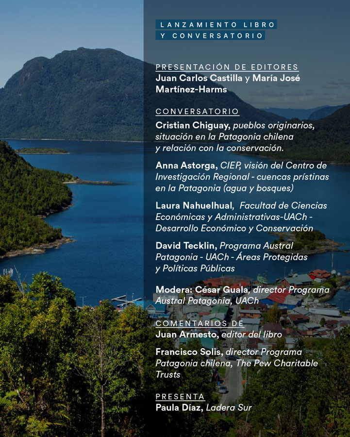 Infografia conversatorio y lanzamiento de libro “Conservación en la Patagonia Chilena: evaluación del conocimiento, oportunidades y desafíos”
