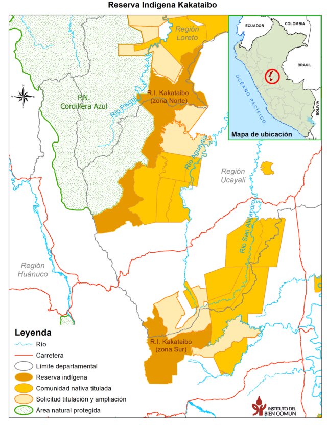 El mapa muestra la Reserva Indígena Kakataibo Norte y Sur. Crédito: © Instituto del Bien Común.