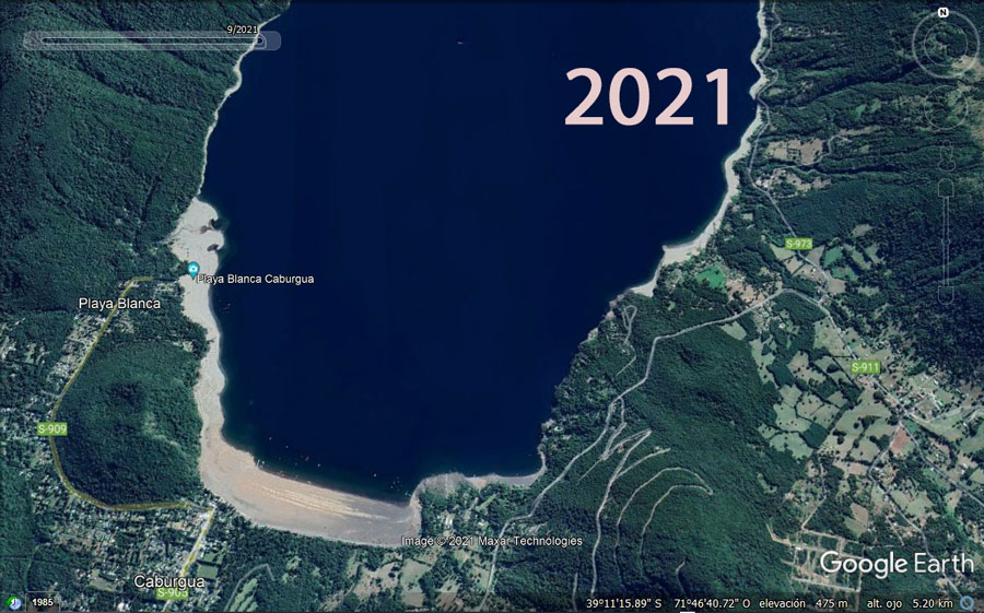 Lago Caburgua en 2021 – Imagen satelital histórica Google Earth