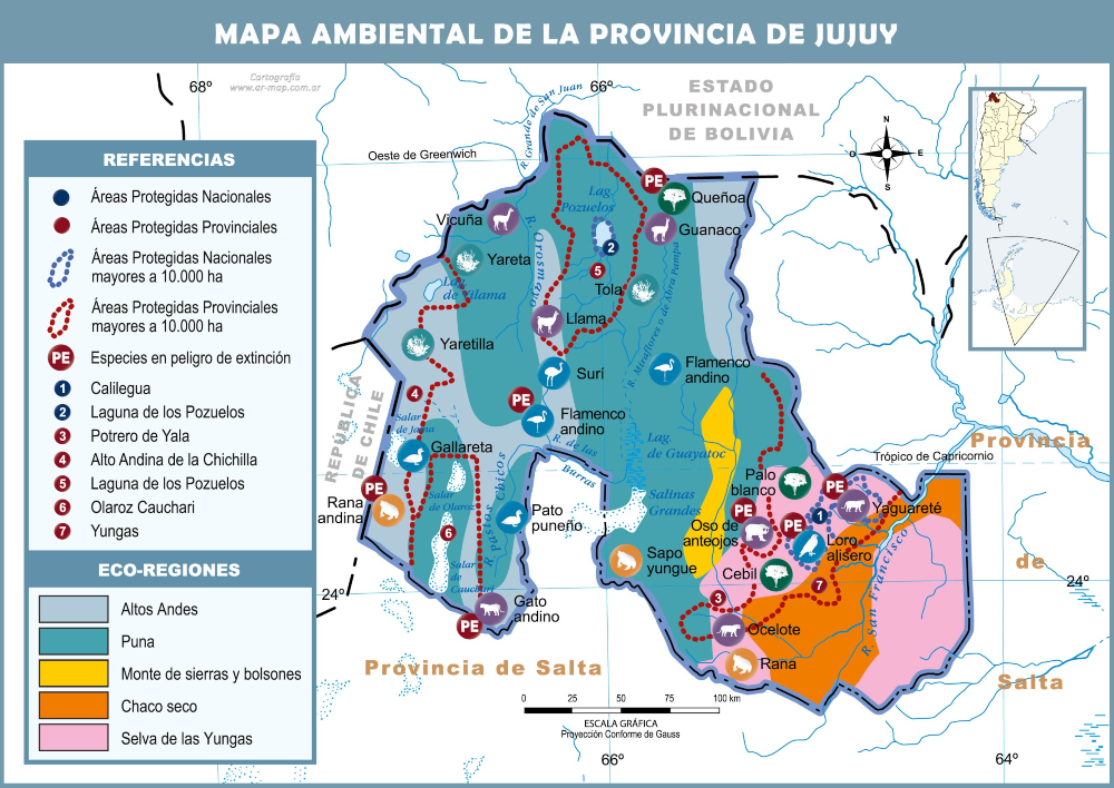 Mapa ambiental de la Provincia de Jujuy, con el río San Francisco en la parte inferior derecha. Crédito: © Gifex