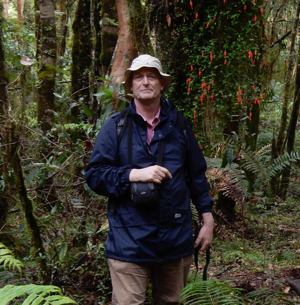 Martin Gardner in Valdivian Rainforest, cortesía Martin Gardner