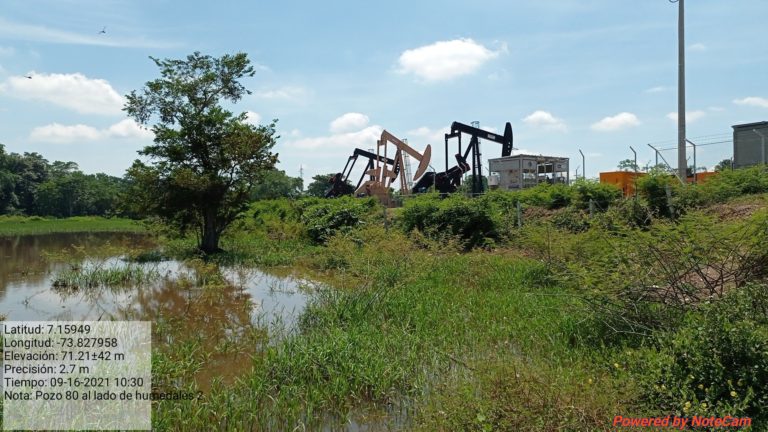La Corporación San Silvestre Green ha logrado que se detenga la construcción de pozos petroleros de Ecopetrol sobre humedales en la zona. Pozo 80 al lado de humedales. Foto: Corporación San Silvestre.