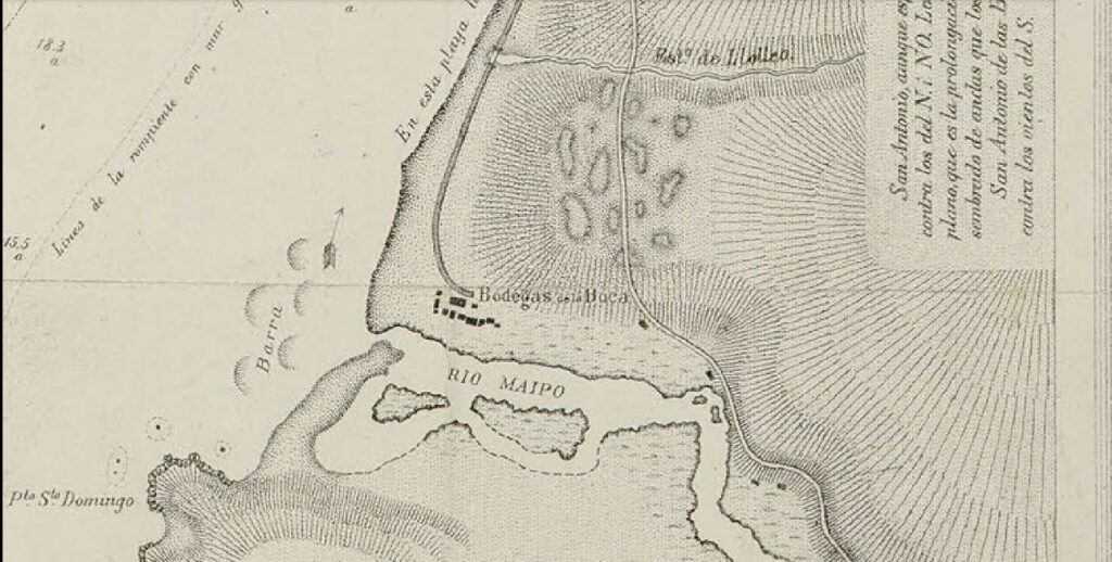 Extracto del plano “San Antonio i San Antonio de las Bodegas” de 1875. Créditos: Biblioteca Nacional