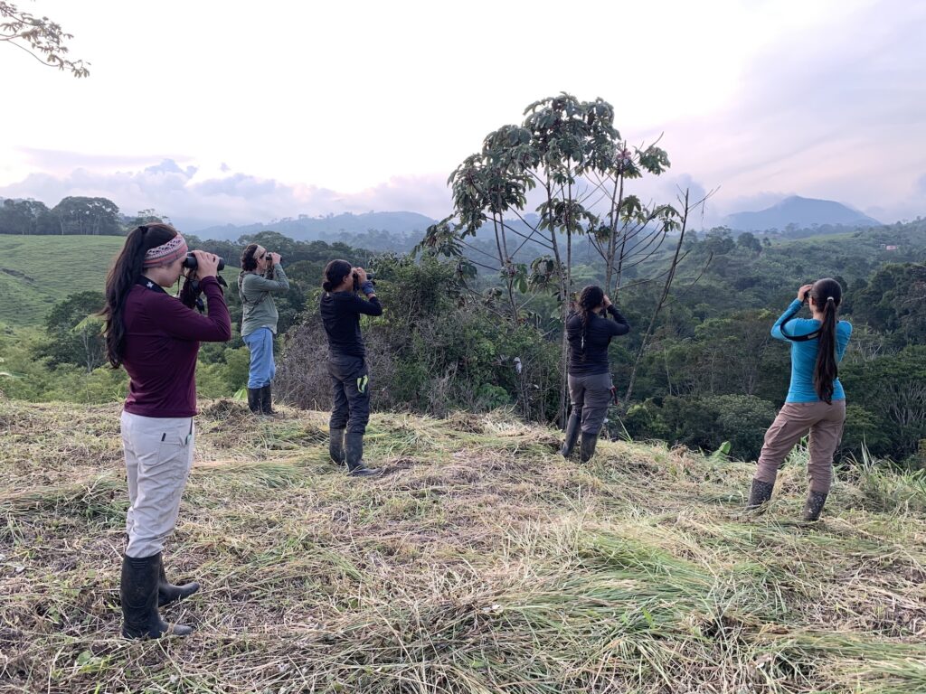 El equipo de ornitólogas en pleno trabajo de observación de aves. Foto: Natalia Ocampo-Peñuela.