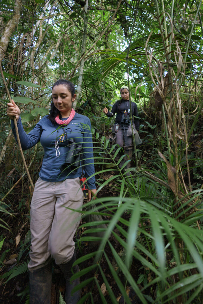 Juliana Soto-Patiño y Jessica Díaz recorriendo los bosques del Valle del Magdalena. Foto: Memo Gómez.