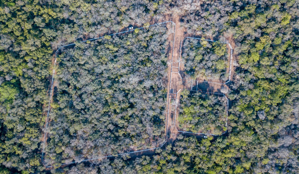 Un corral en el Parque Nacional El Impenetrable, en el Chaco, instalado para ayudar a los yaguaretés a aparearse y aumentar su población (Imagen: Fundación Rewilding Argentina).