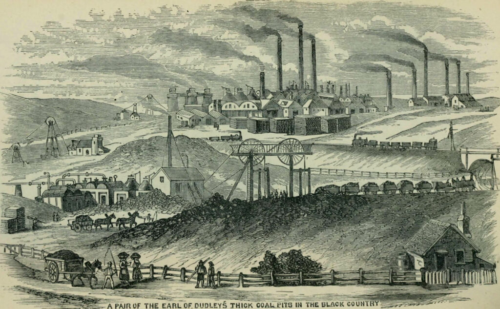 Ilustración de minería de carbón en la Revolución Industrial