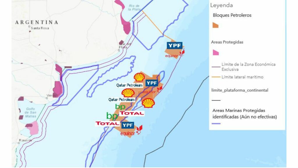 Mapa de los bloques licitados a las petroleras en la Cuenca Norte del mar Argentino. Créditos: Greenpeace, mapa realizado en base a información oficial.