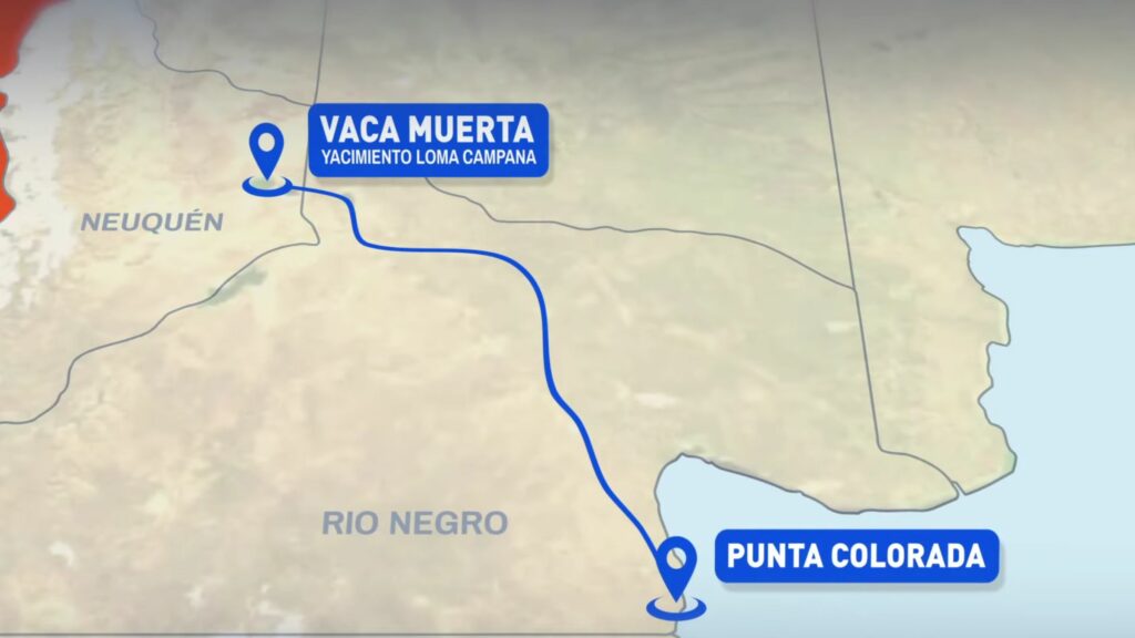 Recorrido del Oleoducto Vaca Muerta Sur. Créditos: captura video YPF.