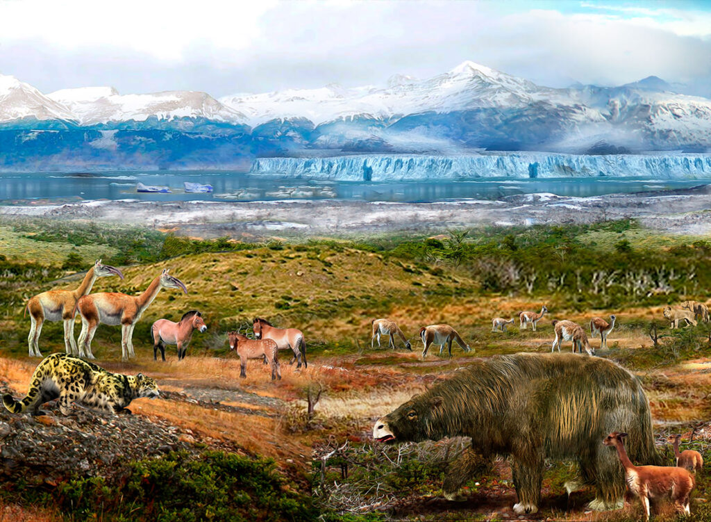 Ilustración de un paisaje del periodo Cuaternario en el sur de Chile. Créditos: ©Mauricio Álvarez
