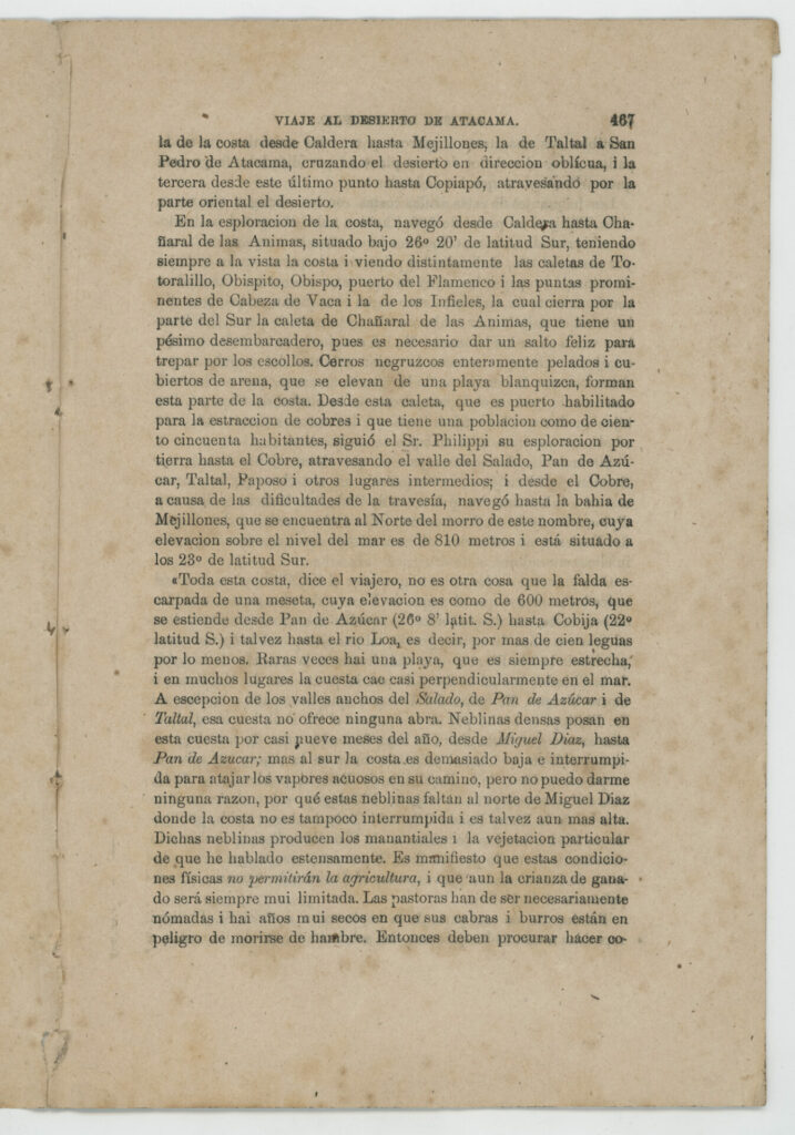 Extracto "Viaje al desierto de Atacama" de Rudolph Philippi. Créditos: Gentileza Archivo Emilio Held