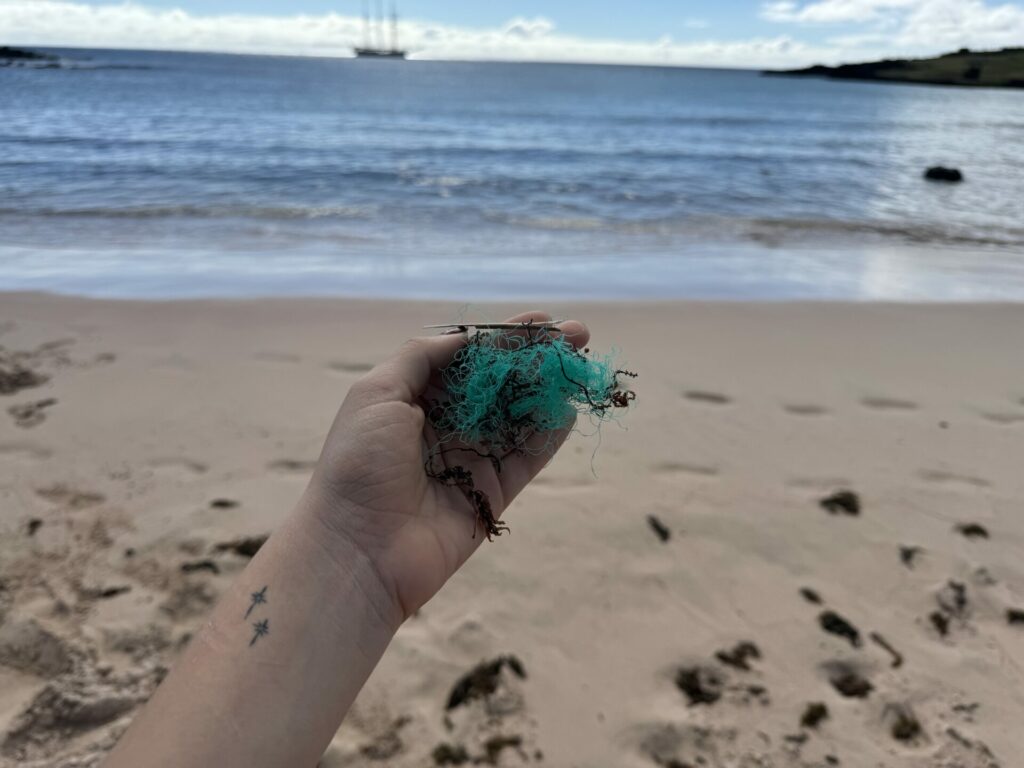 Fibra plástica en playa de Rapa Nui. Créditos: Celeste Giardinelli