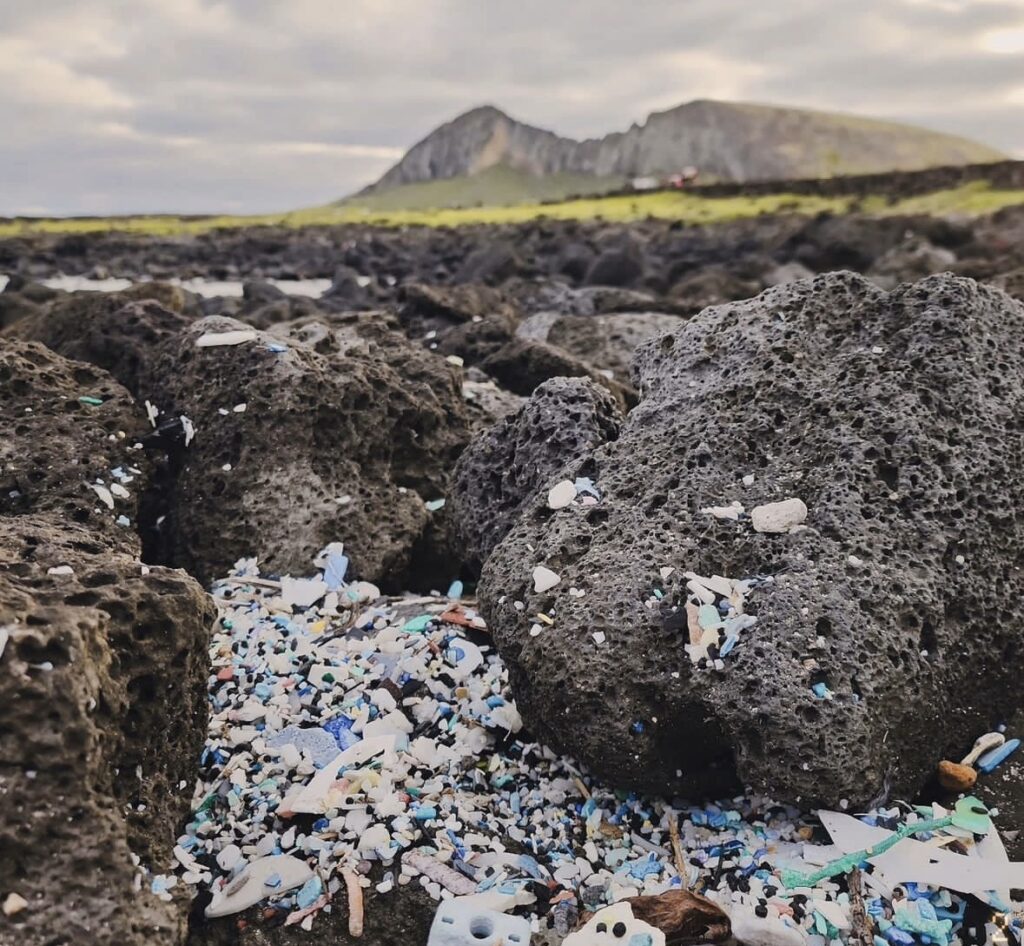 Mocroplásticos en rocas volcánicas de Rapa Nui. Créditos: Celeste Giardinelli