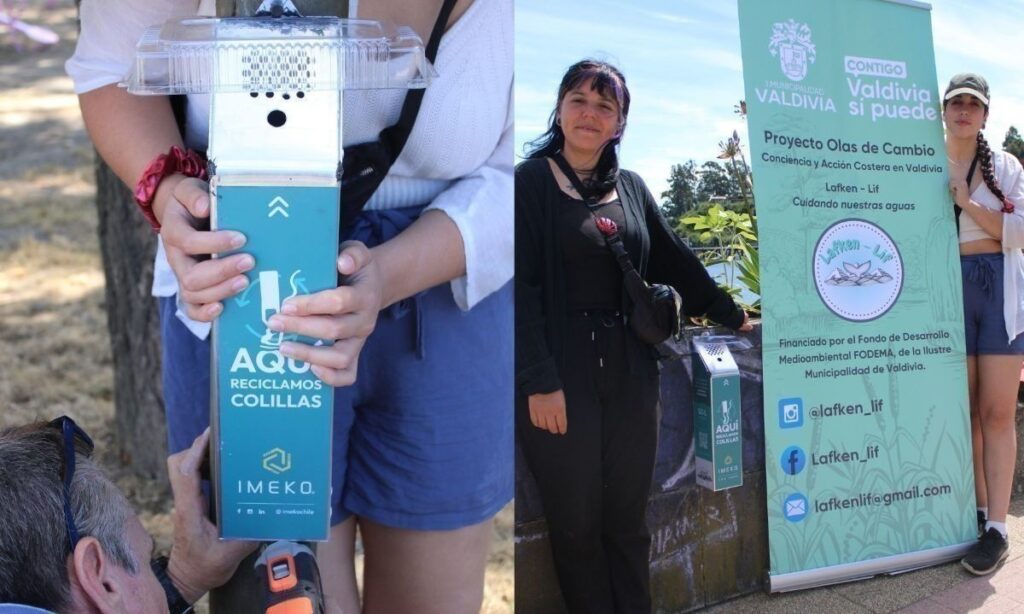 Instalación de colilleros en las playas más concurridas de Valdivia. Créditos: ONG Lafken Lif