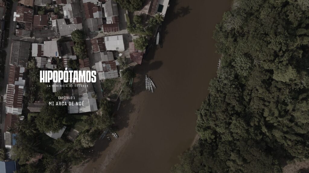 Captura de pantalla del primer capítulo de "Hipopótamos: la herencia de Escobar". Créditos: Fotosíntesis Colombia SAS
