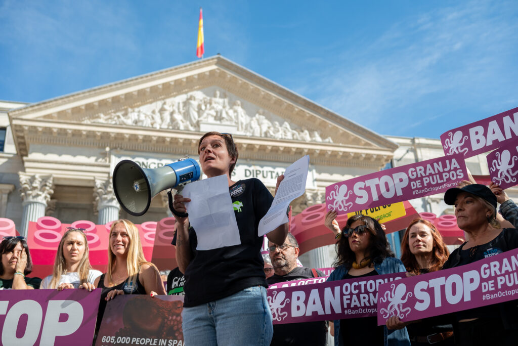 Protesta contra las granjas de pulpos. Créditos: Fundación Derecho y Defensa Animal