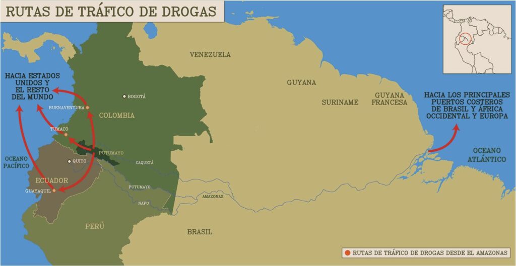 El informe señala que aunque los grupos armados y redes criminales tienen un alcance más amplio, esta zona concentra los mayores niveles de violencia, economías ilícitas, desplazamientos y ausencia estatal. Imagen: Amazon Underworld