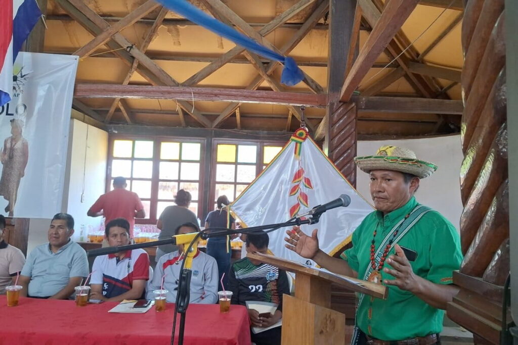 El capitán grande Dionisio Gutiérrez durante la XIV Asamblea del Pueblo Leco en Apolo, La Paz. Foto: cortesía Dionisio Gutiérrez