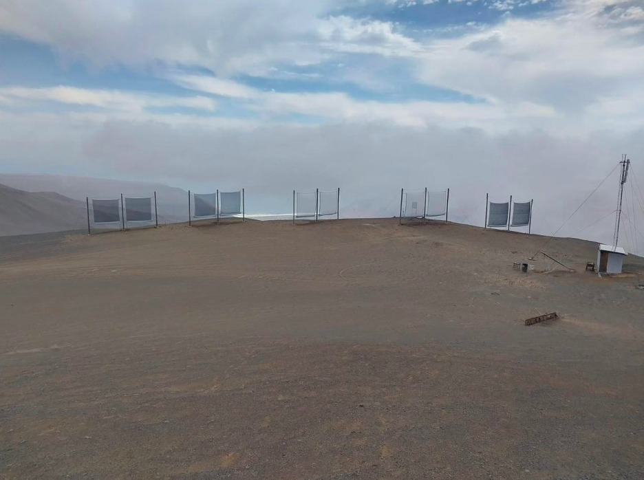 Parque de atrapanieblas en Alto Camarones sur, región de Arica y Parinacota.