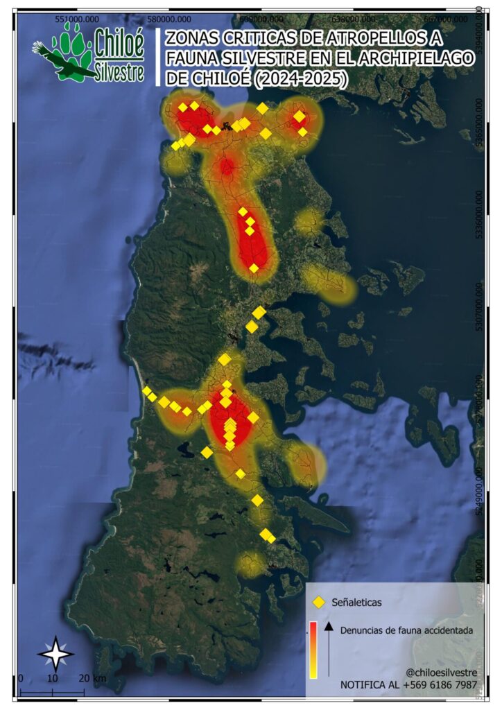 Mapa de accidentes de fauna en Chiloé