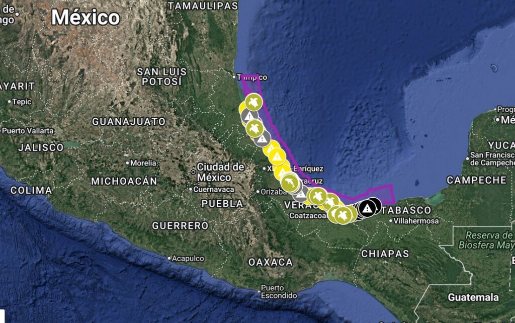 Mapa de la zona afectada por el derrame de petróleo
