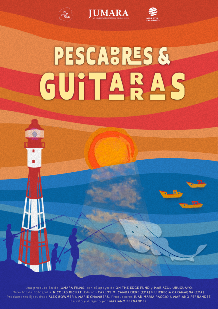 El documental «Pescadores & Guitarras» sigue a los investigadores mientras impulsan una red de ciencia ciudadana que los ayude a obtener información sobre estos animales, midiendo, fotografiando y marcando ejemplares para su conservación. Poster: cortesía Jumara Films