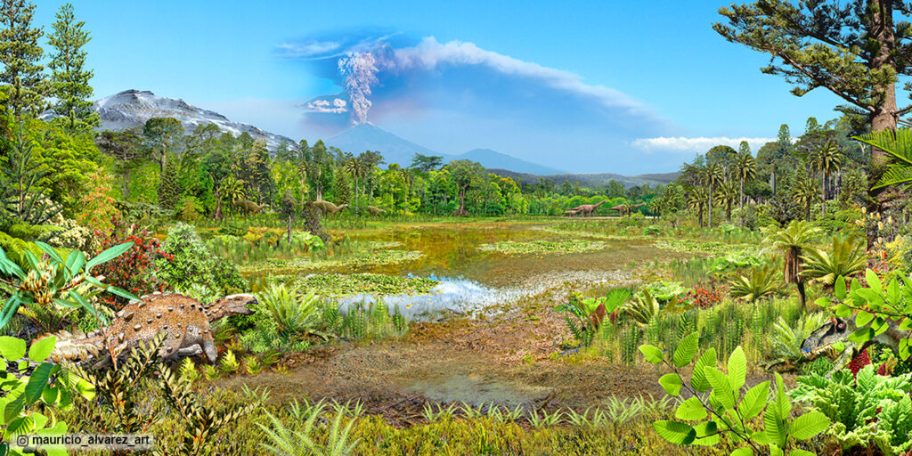 ilustración "Bosque Antártico" realizada con Cristine Trevisan y Marcelo Leppe. Créditos: ©Mauricio Álvarez @mauricio_alvarez_art