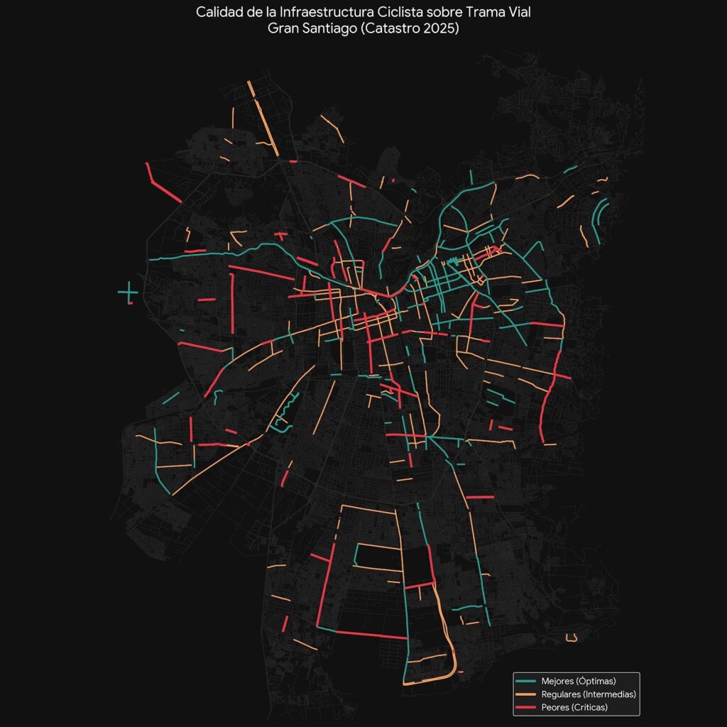 Calidad Ciclovias sobre red vial 2024. Créditos: Corporación Pedaleable