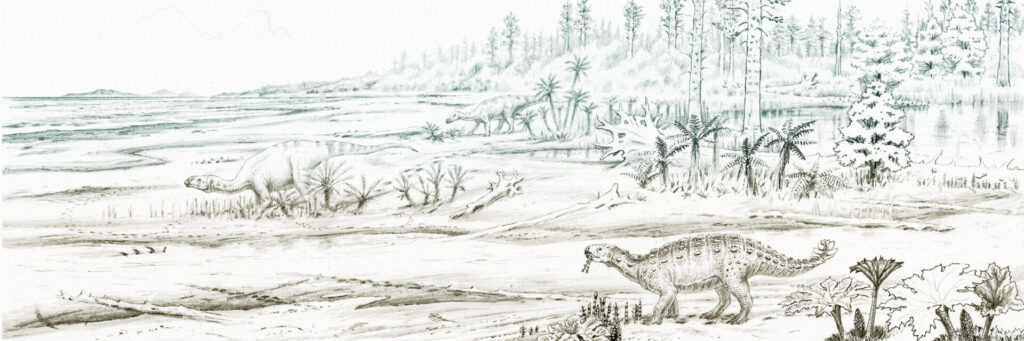 Antártica en el Cretácico. Ilustraciones para el libro “Antártica, una mirada desde Chile” del Banco Santander y Museo Chileno de Arte Precolombino, realizado por Virtuallibros. Asesorado por Marcelo Leppe. Créditos: Mauricio Álvarez (@mauricio_alvarez_art) y Andrés Urrutia aurrutia@virtuallibros.cl