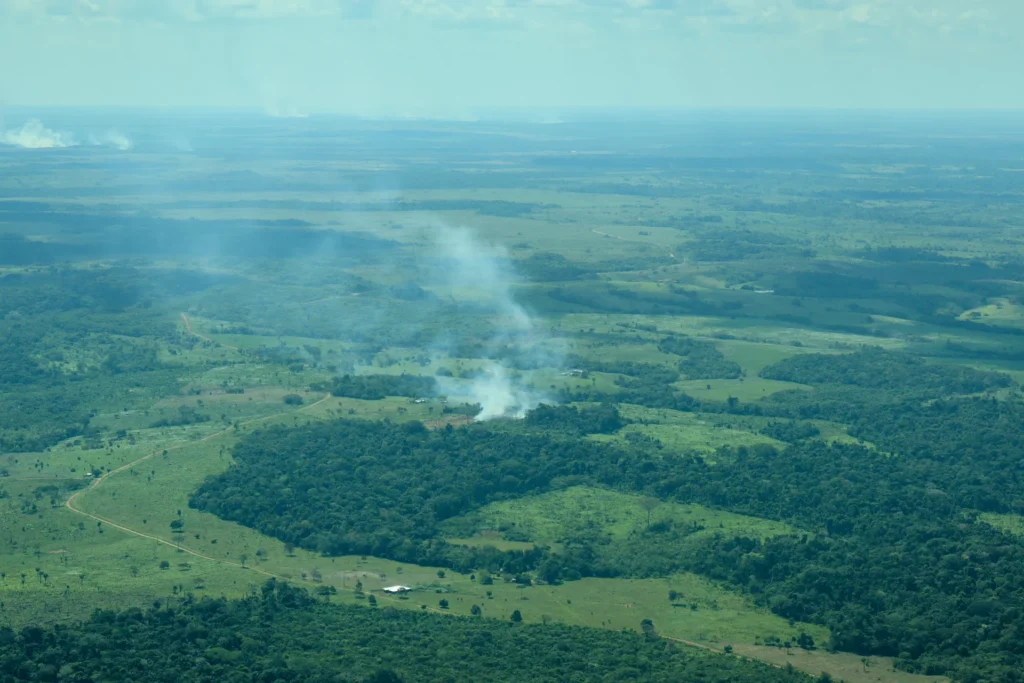 Humo procedente de la quema de vegetación en el Parque Nacional Natural Serranía de Chiribiquete, Colombia. Los agricultores prenden fuego a los árboles para despejar el terreno durante la estación seca. (CC-BY): Juan Ortiz)