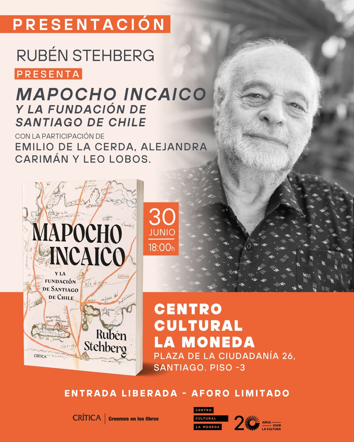 Rubén Stehberg presentará su reciente libro «Mapocho incaico y la fundación de Santiago de Chile»