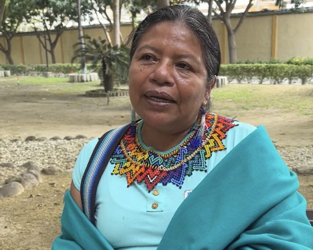 María Rosario Chicunque Chindoy, del pueblo Kamëntša de Colombia, promueve la transmisión de los saberes y prácticas ancestrales para defender el territorio. Créditos: Isabel Alarcón