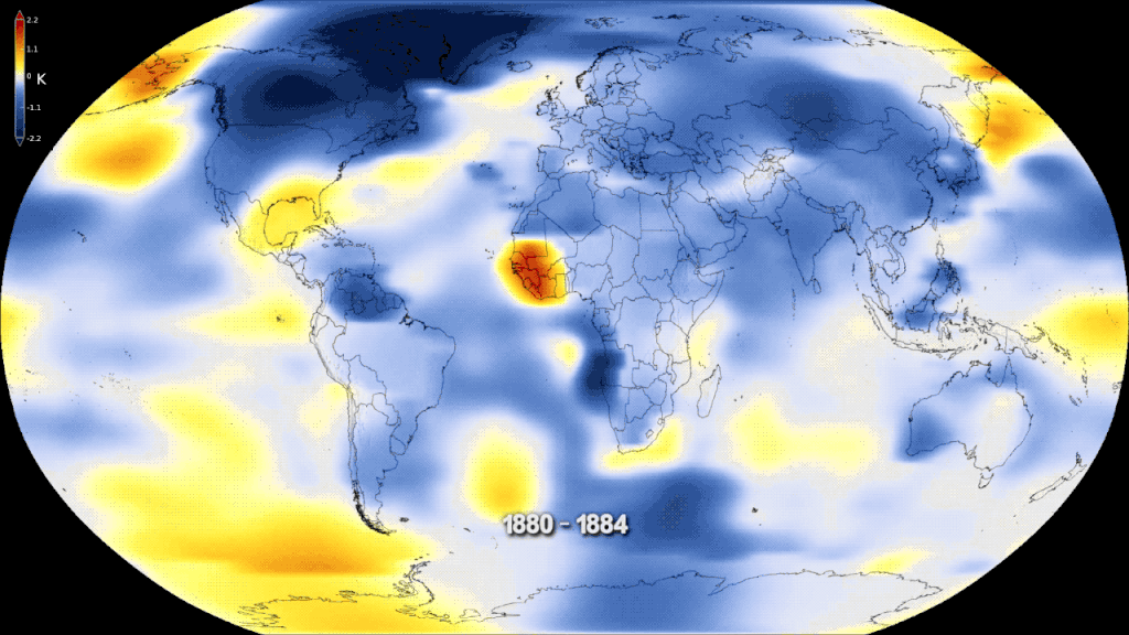Animación de la desviación de temperatura. Créditos: NASA, Wikimedia Commons.