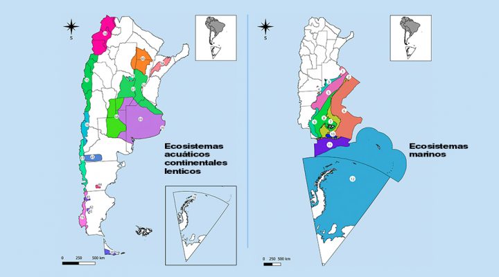 Ecosistemas acuáticos continentales, lenticos izq. y ecosistemas marinos Créditos: CONICET